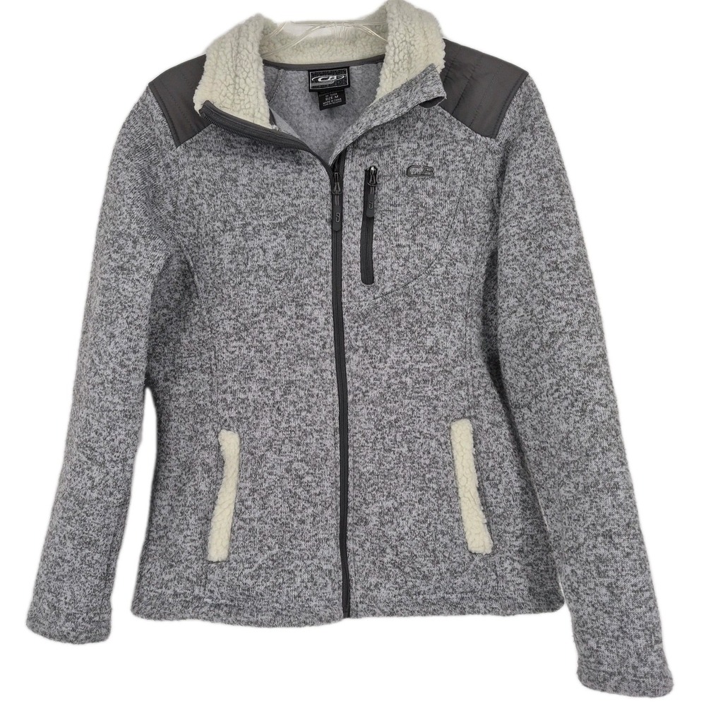 CB Sports Women's Gray Heather Fleece Jacket Full Zip Sherpa Lined Pockets Sz M